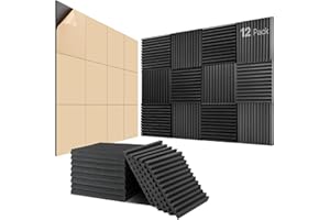 KUCHOOW Sound Proofing Panels Self-Adhesive, 12 Pcs, 12"X12"X1", Acoustic Panels for Studio, Gaming, Podcast, Theater, Indoor Sound Quality Improvement