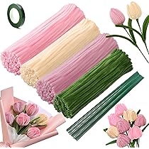 TOAOB 200 stuks Bloemenboeket Pijpenrassers Roze Paarse Serie Set Pijpenrager om te Knutselen met Bloemdraad en Bloemenlint Chenilledraad voor knutselprojecten en decoraties