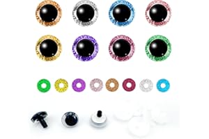 KAOTPO, 64 Stück 16 mm Sicherheitsaugen für häkeltiere mit bunten glitzernden Unterlegscheiben, sowie Augen für häkeltiere und Amigurumi Augen. Insgesamt 8 Farben für Stofftieraugen bei DIY.