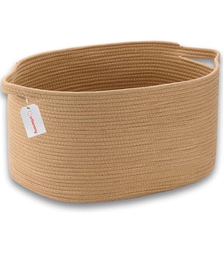 Casaphoria Large Round Storage Basket - 15.8x13.8 Inch Cotton Rope Basket With Handles For Blankets, Laundry, Decor