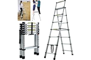 XINNG Telescopic Step Ladder 7 Tread Slip Resistant Aluminium Safety Tall Stepladder 150 kg Capacity Portable Foldable Ladder EN131 Approved