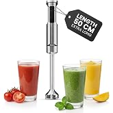 Princess Prof XXL Stainless Steel Hand Blender, 1500W, Extra Long Arm 50 cm, 5 Speeds + Turbo, 4 Blades, Cup with Non-Slip Li