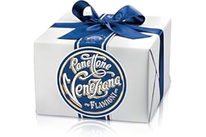 FLAMIGNI, Panettone Italien Artisanal Vénitien à l'Orange Confite et Glaçage Croquant aux Grains de Sucre, Sans Raisins secs, Emballage avec Ruban Idéal comme Cadeau de Noël, 1kg