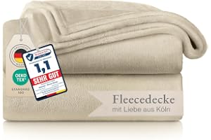 Blumtal Fleecefilt 150 x 200 – Oeko-Tex certifierad beige pläd för soffa, kokong pläd – tjock fleecefilt, fluffig, mjuk och v