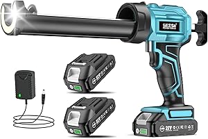 SEESII Pistola Silicona Eléctrica con 2 Baterías de 2000 mAh, Pistola Silicona Profesional con Luz LED de 300 ml para Calafateo (Azul)