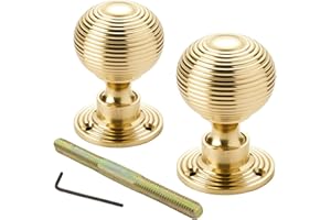 A.B Hardware 1 Pair of Polished Brass Beehive Rim Mortice Reeded Door Knobs Knob Pair Set