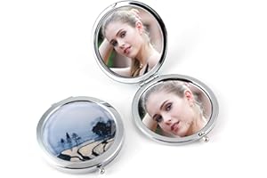 COMEHOME Petit Miroir de Poche Femme pour Sac à Main Miroir Maquillage Double Face Pliable, 7 cm de Diamètre Miroir Compact de Voyage Portable Clapet Rond Miroir de Sac avec Grossissant x3