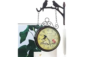 Ahageek Vintage Wall Mounted Garden Clock, Double Sided Wall Clock Retro Hanging Station Clock Non-Ticking Silent Iron Clock For Garden Indoor Outdoor Decoration