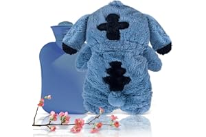 HWJPDMBD Fluffy Wärmflasche, Sti-tch Wärmflasche, Wärmflasche Weiches Plüsch, Cartoon Heißwasserflasche für Kinder, Hot Water Bag, Herausnehmbarer Innenbehälter, Handwärmer für Kinder & Erwachsene (Blau)