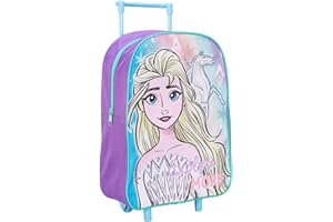 TOP LINEN (NW) LTD Top Linen Kids Travel Trolley Backpack - Wheeled Suitcase Rucksack Bag - Children Favourite Characters Foldable Carry-on Luggage Carrier Bag - Standard Frozen Explore More Trolley Bag