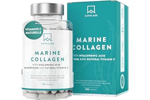 Collagene Marin Acide Hyaluronique Pur au Peptide de Collagene+ Vitamine C Acerola et Magnesium - Complement Alimentaire Peau - sans OGM - 120 Gélules