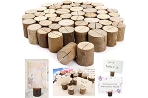 EVERGD 100 Pieces Rustic Wood Wedding Table Number Stand Place Name Memo Card Holder