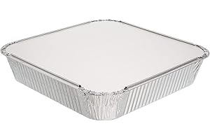 EURO CLASSIC Pack of 10 Square Aluminum Container Pans with Lids ~ Foil Trays with Lids ~ Trays Good for Baking, Cooking, Storing and Freezing ~ 23cm x 23cm (9 inch x 9 inch)