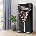 CASART Fabric Wardrobe, Portable Clothes Closet with Dust-proof Cover and Zippers, Freestanding Clothing Organiser for Shirts, Garments, Shoes, Toys Storage (Black)