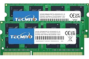 TECMIYO 4GB Kit (2x2GB) DDR2 RAM PC2-5300S 667MHz 2RX8 Dual Rank PC2-5300 DDR2-667 1.8V 200Pin Sdram Sodimm Non-ECC Unbuffered SODIMM Módulo de Memoria RAM para portátiles