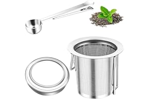 ANGUXER Infusore per tisane, infusore tè in acciaio Inox 304, con cucchiaino da tè e manico pieghevole