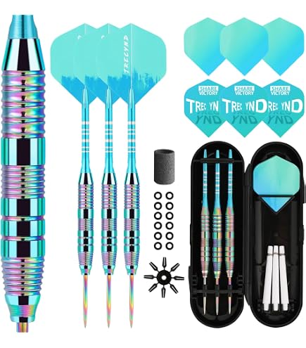 Jeu De Fléchettes Turnart – 3 Barils De 20g + 3 De 22g En Laiton, Avec 21 Ailettes, Tiges Alu Et étui De Transport