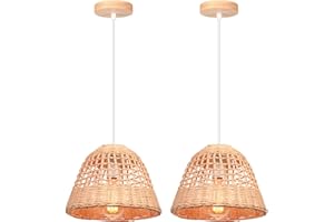 LIGKIN 2 Piezas Lámpara Colgante Ratán Tejido E27 Lámpara de Techo Boho Ø25cm Pantalla de Bambú Lampara Techo Colgante Vintage Deco para Dormitorio Salone Cocina