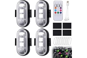 LEKEFETO Lot de 4 lumières LED sans fil pour voiture : 8 couleurs étanches, télécommande, chargement USB, feux anti-collision, stroboscopique, drone Light