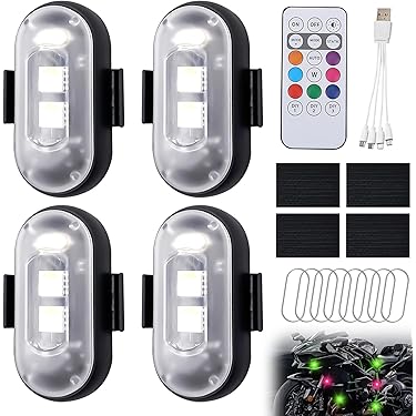 Luci LED Wireless FIVAVA - 4 Pezzi Con Telecomando, 8 Colori Per Auto, Moto E Drone | Impermeabili IP65