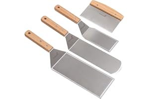 ‎ANMARKO Edelstahl Metall Pfannenwender Set - Grillschaber Flachspachtel Pfannkuchen Flipper Hamburger Pfannenwender - Metall Utensil ideal für BBQ Grill flache Oberseite Gusseisengrill - Zubehör