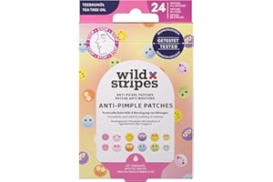 Wild Stripes - Anti-Pimple Patches Smile Stop - Parches de hidrocoloide con aceite de árbol de té para cuidado rápido y efectivo - Antiacné y puntos negros - Piel con imperfecciones - 24 uds