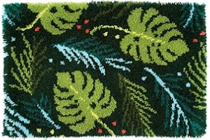 VERVACO Latch Hook Kit per Tappetto Foglie Kit Gancio di Chiusura Tappeto ca. 70 x 45 cm Set Ricamo Principianti Casa Decorazioni attività Creative Adulti Hobby Rilassanti