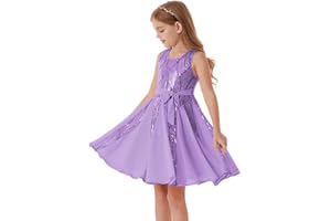 GRACE KARIN Girls Sparkling Sequin Princess Dress Birthday Party Gown Summer Flower Girl Special Occasion Dress Festival Outfit 5-12 Y