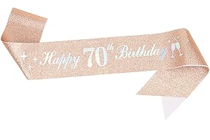 DIMETEY 70th Birthday Decoration Sash for Women,Rose Gold Sash with White Happy Birthday Letters for Women 70th Birthday Supplies(Rose Gold 70th)