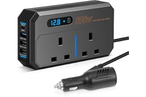 DOYFAY 200W Car Power Inverter DC 12V to AC 230V with 2 Sockets and 4 USB Ports, Voltage Converter QC3.0 Fast Charging Car Charger with Cigarette Lighter for Camping Van Caravan Power Inverters