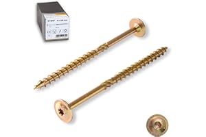 STRÜBER Vis à bois de charpente à tête plate à empreinte TX pour constructions en bois (6x120 mm / 100 pièces / TX30) - Vis de construction de toit - Vis à chevrons jaunes - Bit Torx inclus