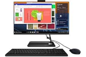 Lenovo Ideacentre AIO 3 24ALC6 - Ordinateur de Bureau Tout-en-Un 23.8" FHD (AMD Ryzen 7 5700U, 8Go RAM, 512Go SSD, AMD Radeon Graphics, Windows 11 Home) Clavier AZERTY (Français) et Souris USB - Noir