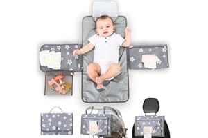 JanYoo Baby Portable Nappy Changing Mat with Wipes Pocket Changing Pads with Head Cushion for Infants Diaper Bag Travel Pad Wipeable Waterproof Newborn Essentials(Star)