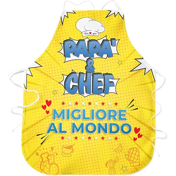 Grembiule Da Cucina Per Papà - Regalo Festa Del Papà Originale - Personalizzato Con Illustrazione "Ti Voglio Un Mondo Di Bene" - Made In Italy - 4
