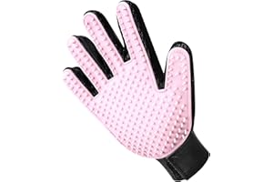 USION Dog Cat Grooming Glove – Pet Grooming Mitt UPGRADED 259 PINS- Pet Hair Brush Gloves - Longer Silicone Tips for Deep Massage – For Cats & Dogs,Rabbits & Horses with Long & Short Fur (Light Pink, Right)