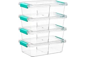 Vtopmart 4-pack 1,5 Qt genomskinlig pennlåda, plastpennhållare med avtagbar avdelare för pennorganisatör, små stapelbara behå