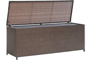 Yolola Baule da Esterno, Cassapanca Contenitore, Baule da Giardino, in Polyrattan Marrone 120x50x60 cm