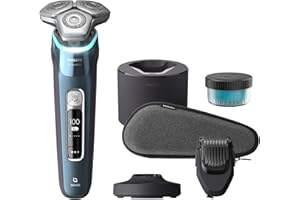 Philips Rasoir électrique Series 9000, bleu glacier, avec système de rasage Lift & Cut et technologie SkinIQ, tondeuse escamotable, stylet à barbe et socle de chargement. (modèle S9982/59)