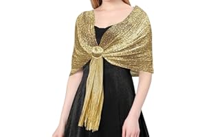 TUONYIS Błyszczące metaliczne szale i chusty z klamrą damskie szale wieczorowe szale i chusty dla kobiet złoty szal wieczorowe chusty i szale na ślub, imprezy, druhna