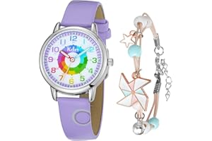 KDM Wodoodporny analogowy zegarek dla dzieci, dziewcząt, chłopców, skórzany pasek