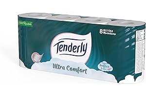 Tenderly Ultra Comfort, 8 rotoli di Carta Igienica Pura, 3 Veli, 200* Strappi per Rotolo, Delicata sulla Pelle, Dermatologicamente Testata