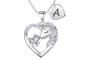 TINGN Unicorn Gifts for Girls, Heart Necklace | Unicorn Necklaces for Girls | Initial Necklaces for Girls | Unicorn Jewelry | Jewelry for Girls | Birthday Christmas Valentines Gifts for Girls