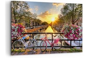 ARTTOR Cuadros Decoracion Salon Bicicletas canal Amsterdam arquitectura Lienzos decorativos 120x80cm Cuadro Sobre Lienzo Moderno Dormitorio Cuadros Pared Imágenes Wall Art Prints Grande XXL AA120x80-3081