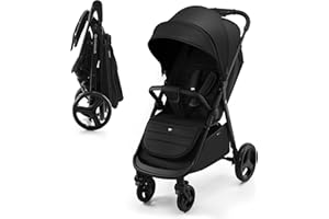 Kinderkraft RINE Buggy bis 22 kg, Kinderwagen, Mit einer Hand zusammenklappbar, wasserfestes Verdeck mit UPF50+ Filter, liegende Position, Getränkehalter im set, Schwarz