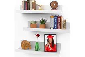 16 Inch (40 cm) Floating Shelves for Wall, Set of 3 in Powder White, Modern Rustic Style, Wall Mounted Display Shelves, Picture Ledges by Icona Bay