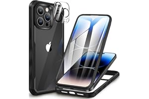 CENHUFO Funda iPhone 14 Pro MAX, con Protector de Pantalla Cristal Templado Integrado y Protector cámara [9H HD] 360 Grados Antigolpes Capa Transparente Doble Carcasa para iPhone 14 Pro MAX -Negro