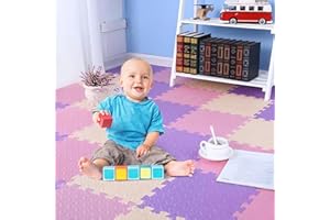 LuLuanping EVA Puzzle Tapis Mousse Bebe, Puzzle Géant, Mousse Tapis de Jeu Interactif pour Enfants, Baby Mat à Ramper 16 Pièces, sans Substances Nocives, 30 * 30CM (Blanc+Rose+Violet)