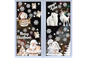 BINJCE 156 sztuk naklejek na okno, Boże Narodzenie, płatki śniegu, dekoracja okienna, Święty Mikołaj, samoprzylepne, na Boże Narodzenie, folia okienna, zimowa folia PCW, naklejka na okno, dekoracja