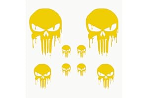 Autodomy Pegatinas Calaveras Punisher Pack de 8 Unidades | Pegatinas Coche Exterior | Vinilo Calavera Derretido | Adhesivos para Moto y Casco (Amarillo)