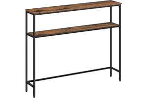 VASAGLE Mesa de Consola de 2 Niveles, Mesa Auxiliar con 2 Estantes, 20 x 100 x 80 cm, para Sala de Estar, Pasillo, Recibidor, Marrón Rústico y Negro Tinta LNT131K01